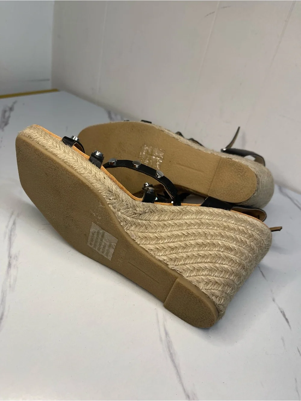 Dolce Vita Black Studded Straps Espadrille Wedge Sandal Size 8